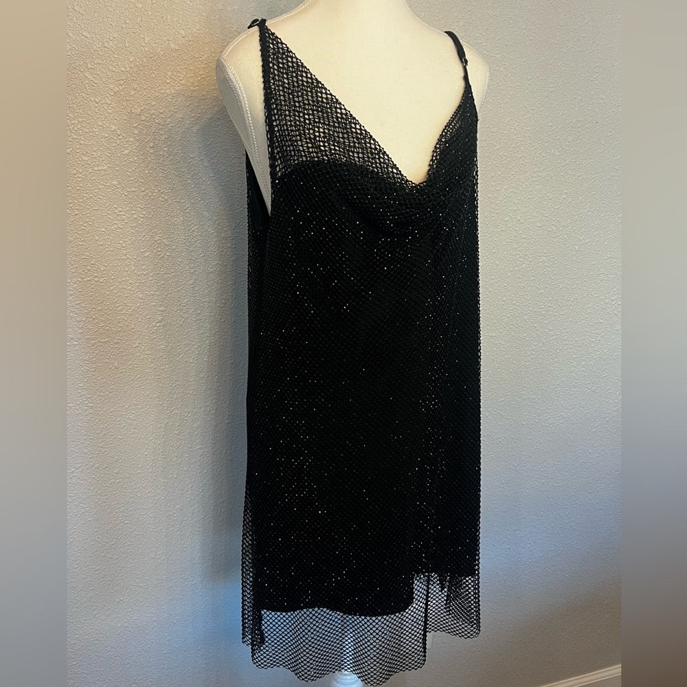 AQUA Bloomingdale’s Exclusive Chainmail Mini Dress W/ Sparkle Accents In Black 🖤